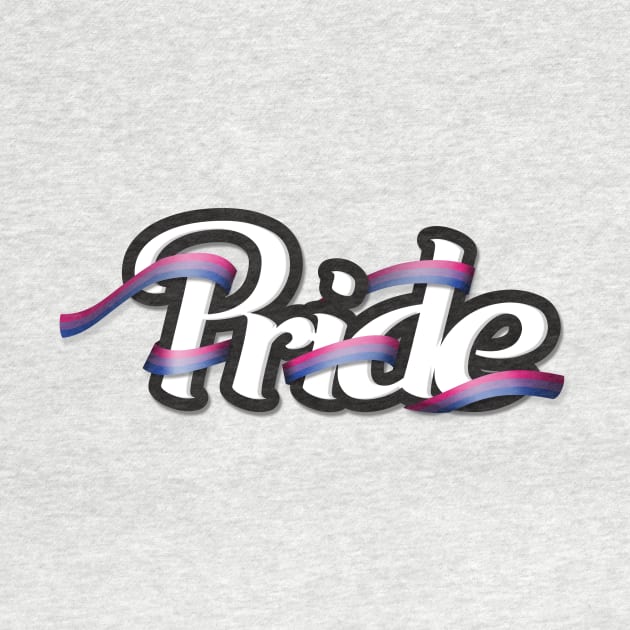 Bisexual pride flag colored ribbon wrapped around the letters of the word PRIDE by LiveLoudGraphics